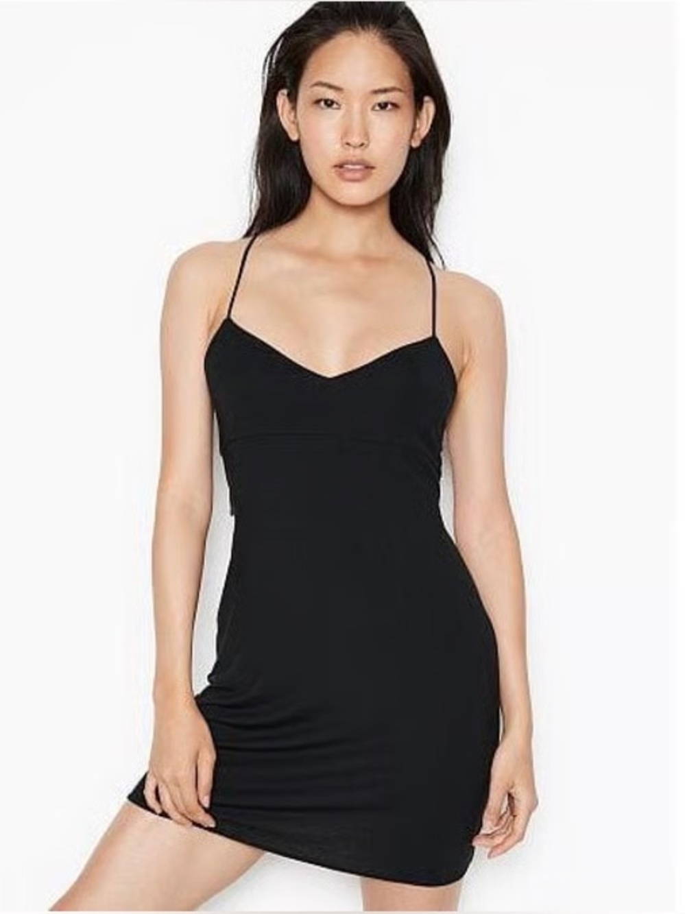 NWT Victoria's Secret Black Modal Lace Back Mini Slip
